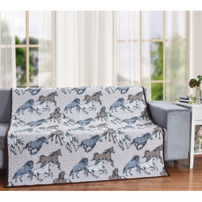 Drawn Wild Horses Rustic Western Country Ranch 60" x 50" Decorative Throw Quilt Blanket