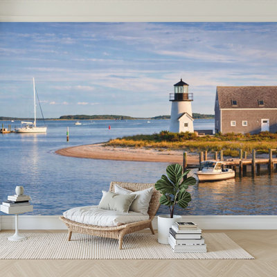 Peel and Stick Wallpaper 96" W x 69" H Modern Self Adhesive Wall Mural for Bedroom Lewis Bay Lighthouse Hyannis Cape Cod Massachusetts