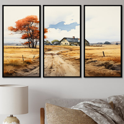 Rustic Country House Autumn Road - ensemble de décorations murales paysage