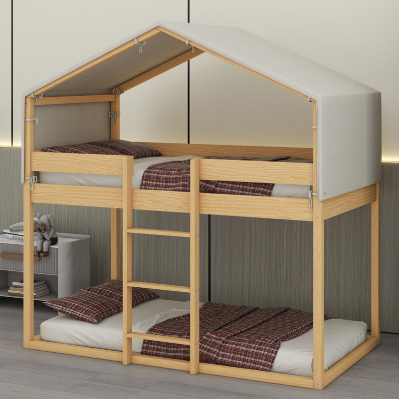 Lit superposé en bois avec tente, Naturel
