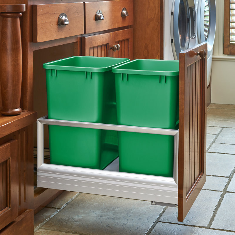 Rev-A-Shelf Green Polymer Pull-Out Trash Bins, 27 Quart, 2 Pack