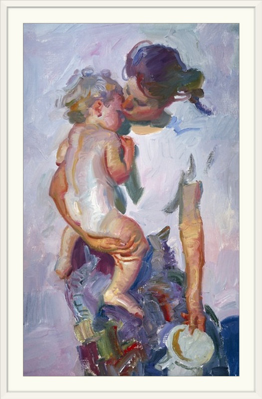 « a kiss » par john asaro-impression, H 32 po x l 24 po x P 1 po, Cadre noir