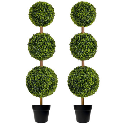 Arbre topiaire artificiel à 3 boules 3 pi avec pot, plante de buis artificiel pour l'extérieur (paquet de 2)
