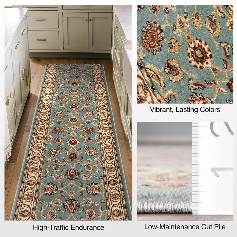 Almore Sarouk Light Blue Custom Size Hallway Stair Runner - Traditional Oriental Carpet, Runner 2'3" x 50'