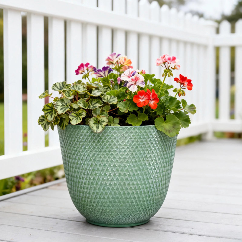 Pot à fleurs vert en résine recyclée, Vert
