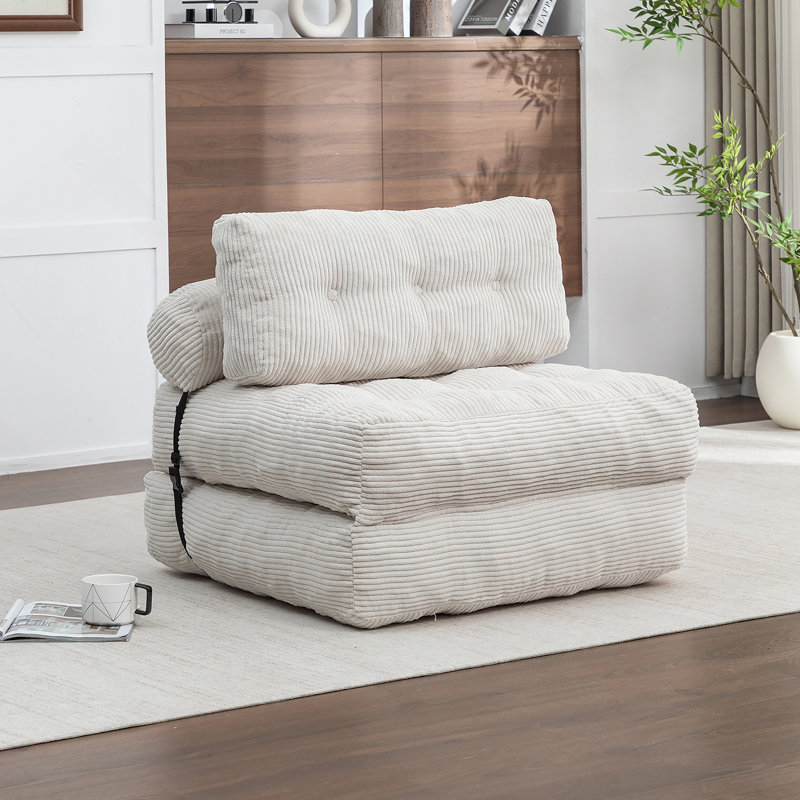 Canapé-lit pliant, canapé-lit convertible avec matelas pliable avec coussin de dossier et support pour dossier, canapé-lit pliant portatif, canapé-lit confortable pour le salon, beige, simple