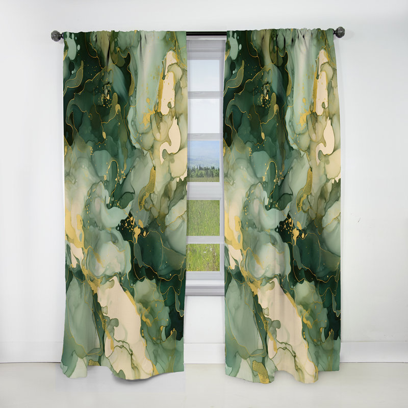 Green Luxury Abstract Fluid Art I - Fractals Blackout Abstract Curtain - 1 Panel, 52" W x 95" L