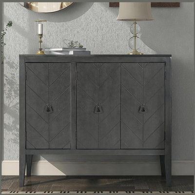 U_STYLE Adjustable Shelf Storage Sideboard with 3 Retro Metal Handles and 4 Pinewood Legs, for Entryway, Living Room, Study Room, Dining Room