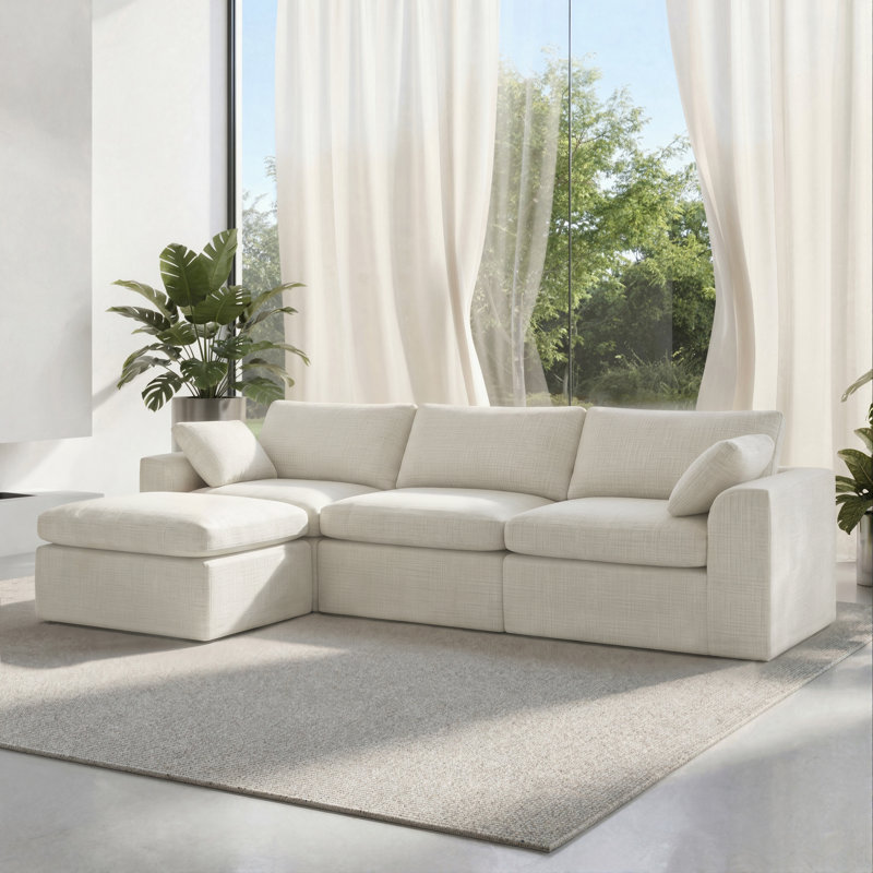 Canapé modulaire en forme de L 110 po, 4 pièces, sans assemblage, Unbleached Wool, Texturé
