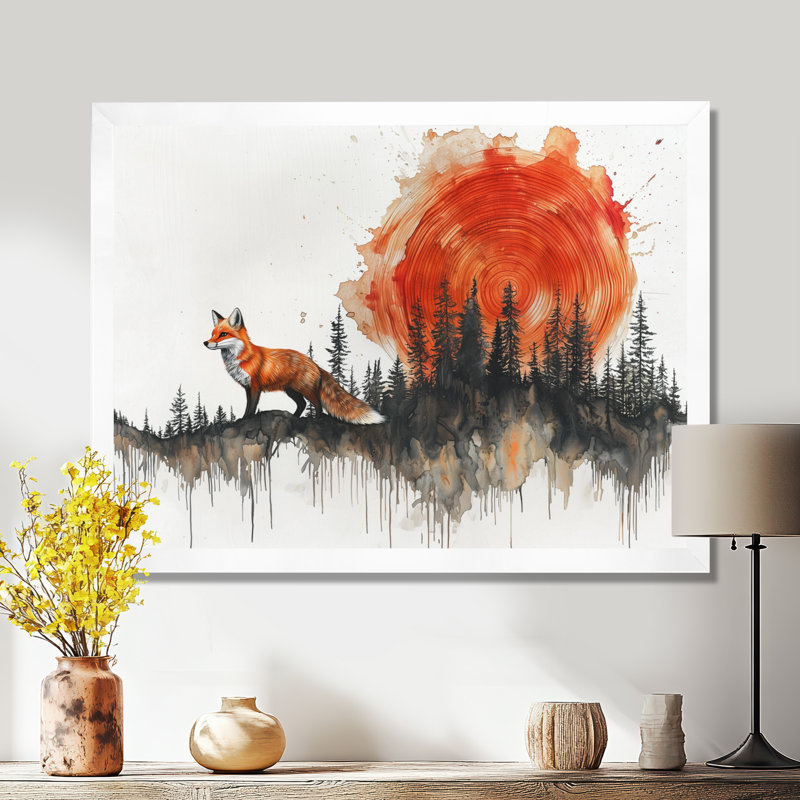 «Silent Fox In Forest Landscape III», art mural renard, H 16 po x l 32 po, Cadre photo blanc