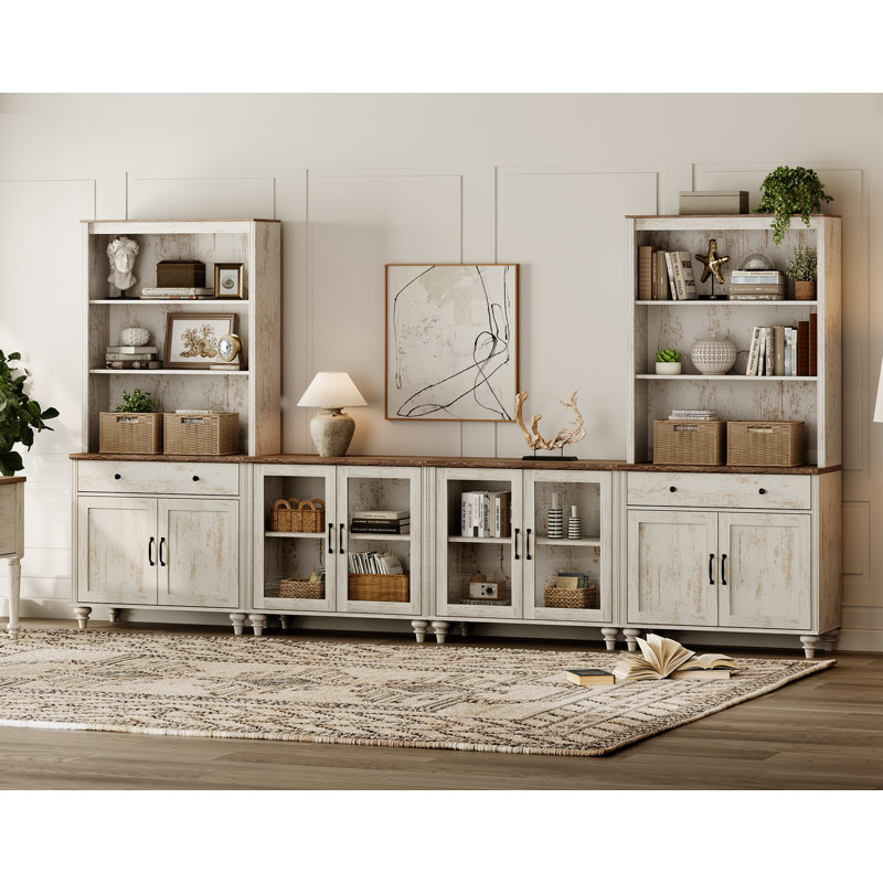 Scarlett 135.4" W Solid and Manufactured Wood Entertainment Center , Rustic White