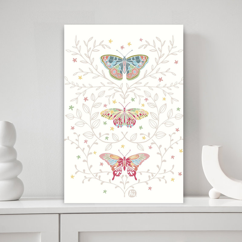 Contemporary Art Elegant Romantic Contemporary Butterfly Flower Wall Art - Wrapped Canvas Print, 45.72 cm H x 30.48 cm W