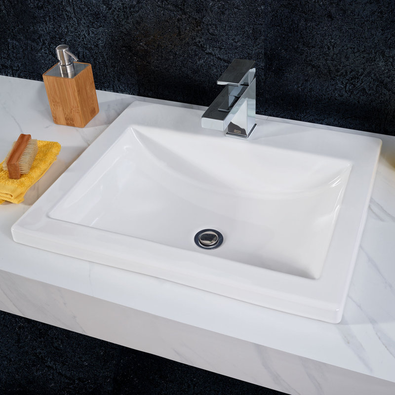 Lavabo de salle de bain rectangulaire encastré en porcelaine vitreuse avec trop-plein Studio
