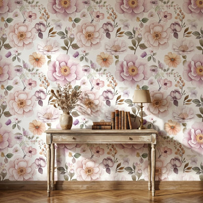 Papier peint floral avec fond blanc