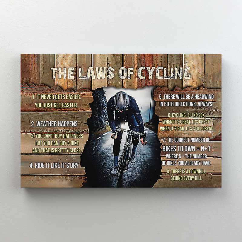 Toile tendue avec toile The Laws Of Cycling Gallery - Sports Illustration Decor, gris et brun, H 36 po x l 24 po x P 2 po