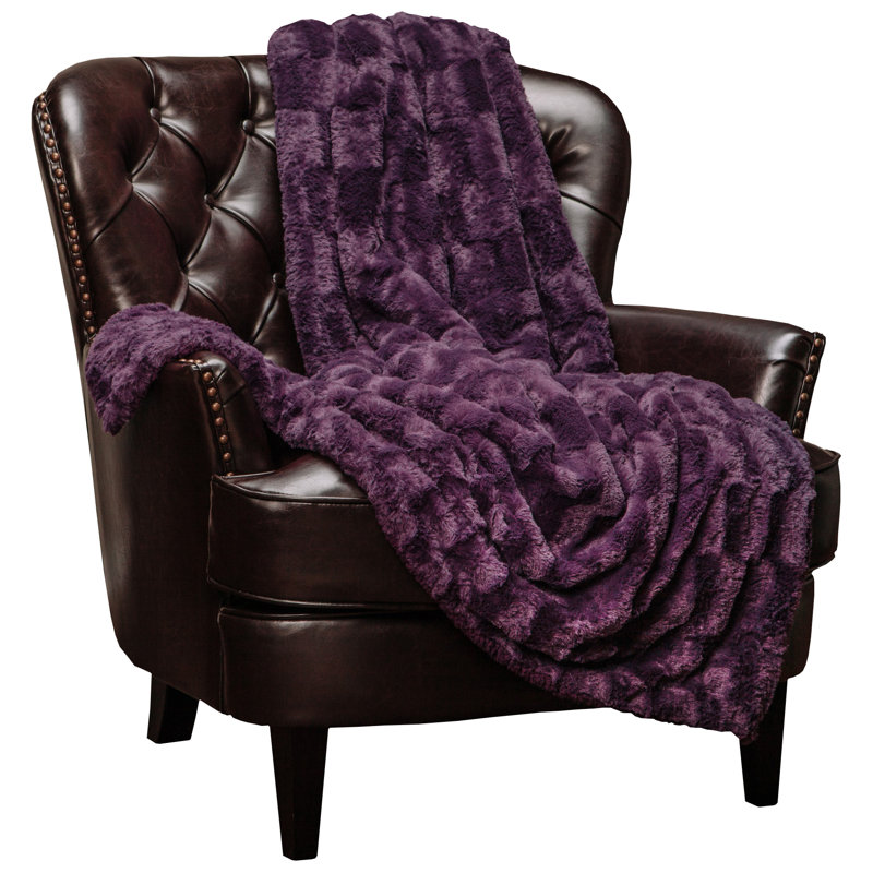 Jeté de lit en fausse fourrure, Aubergine foncé, L 50 po x L 65 po