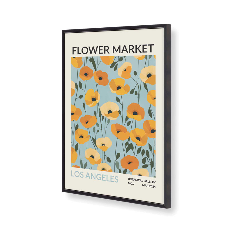 Imprimé du marché aux fleurs de Los Angeles , H 15,25 po x l 12,25 po, Reproduction encadrée sans passe-partout, Zinc patiné