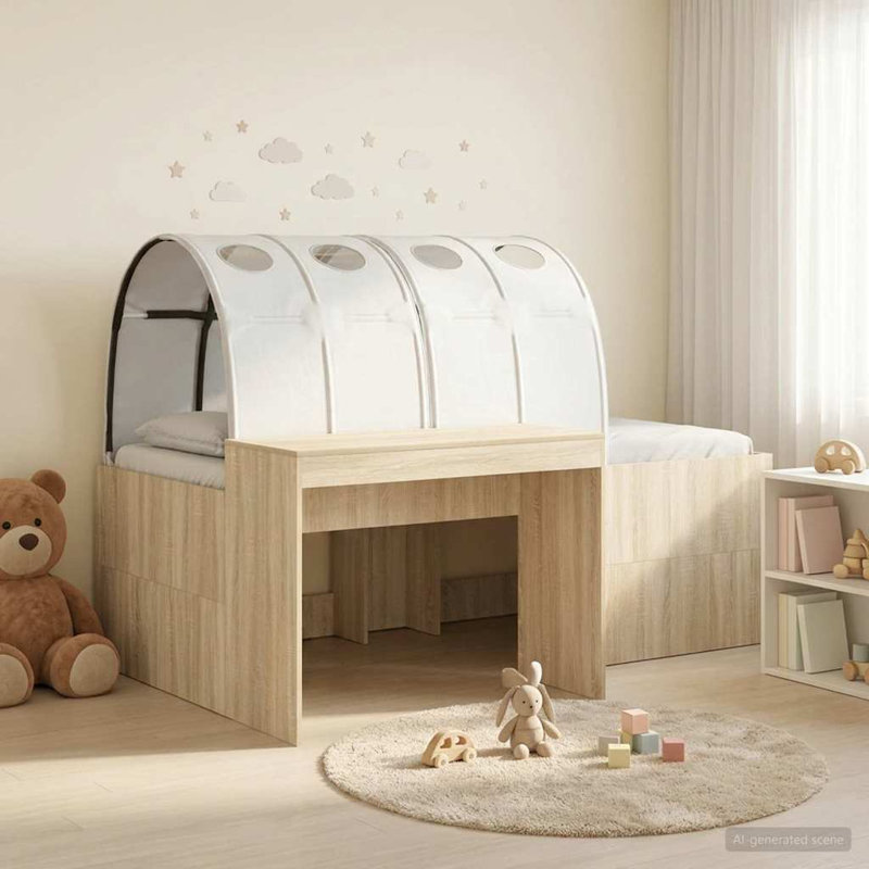  Bed with Tunnel 4 pcs Engineered Wood Frame Bedroom Furniture Modern, Small Single (2'6), Artisan Oak/White