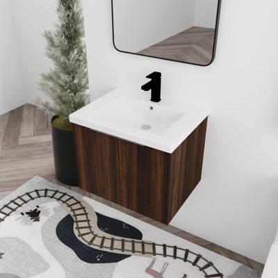 24" Wall Mounted Single Bathroom Vanity with Resin Vanity Top
