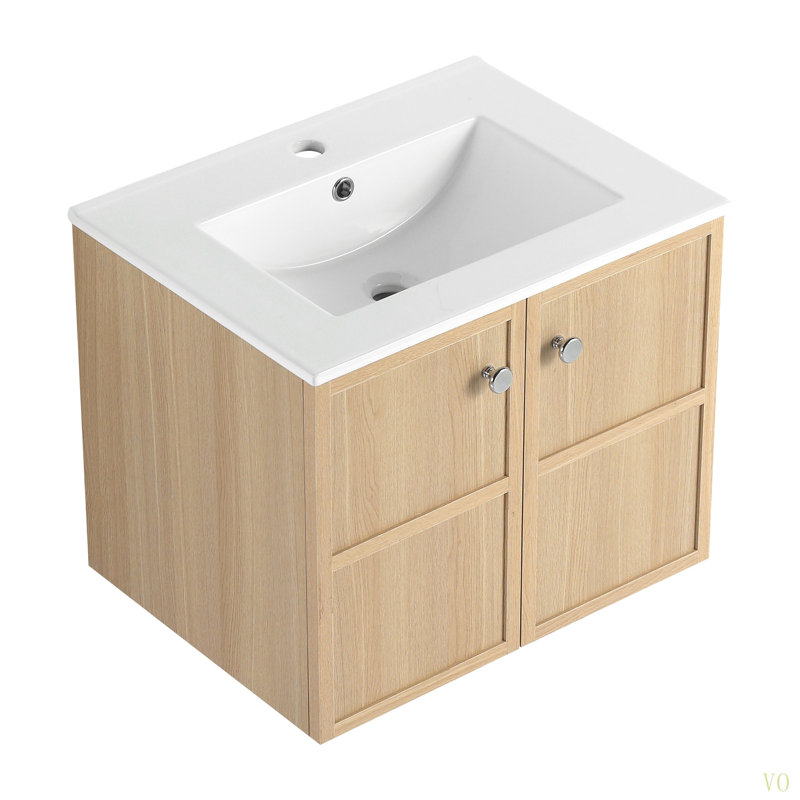 Lavabo de salle de bain mural 24 po, 2 portes à fermeture en douceur, contreplaqué, 24"
