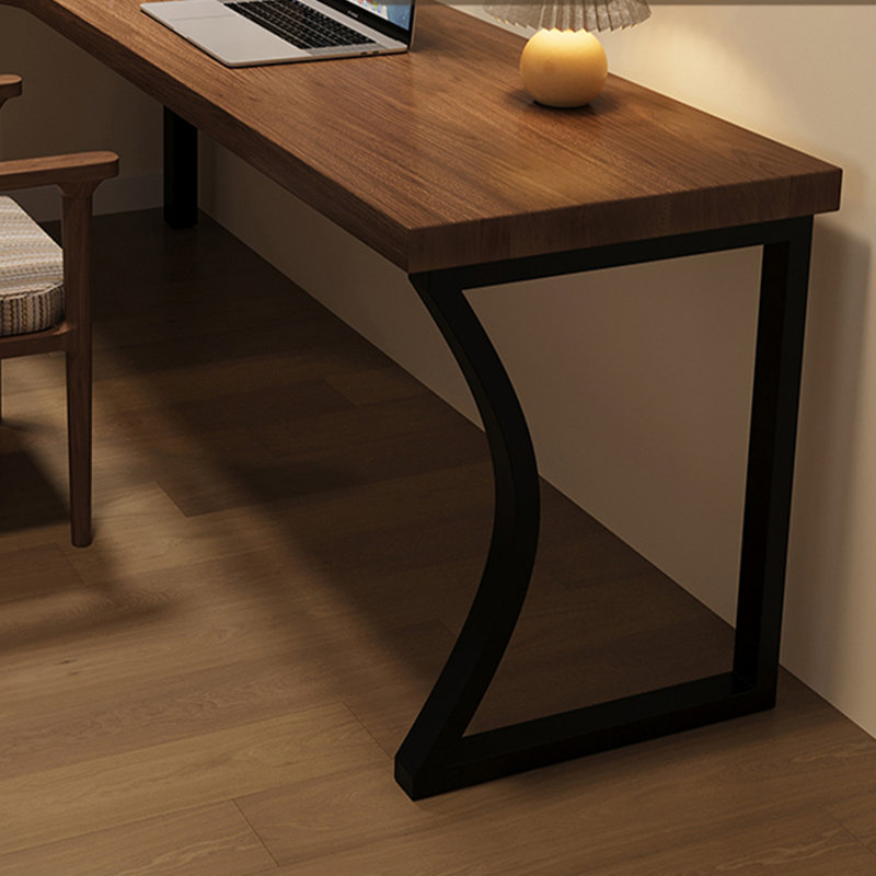 Bureau en fer massif en forme de L brun noyer + noir, H 74,8 po x l 70,87 po x P 47,24 po