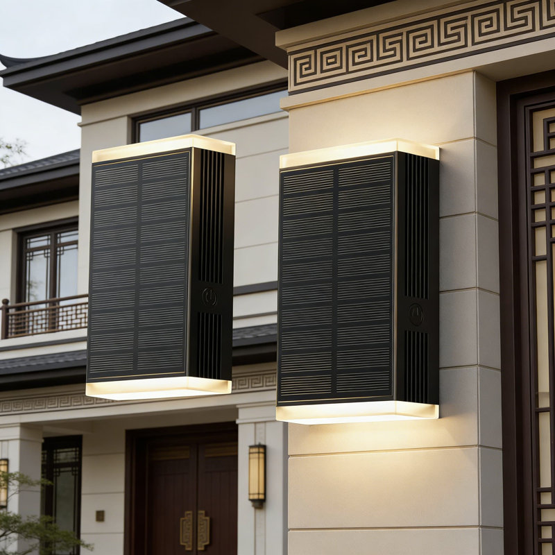 Appliques solaires solaires pour l'extérieur avec éclairage haut et bas, 3 modes de température de couleur, capteur automatique Dusk To Dawn, IP67 imperméable pour porche, garage, porte et jardin (paquet de 2)