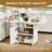 Kitchen Island Table, 47" Wooden Folding Dining Table With Storage Rack And Cabinet, Removable Entryway Table With 6 Wheels, White Marble Color, Side Table And Coffee Table Versatile Table Space Saving