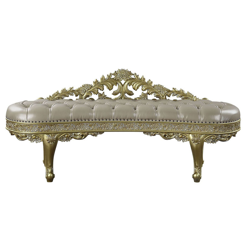 73" Light Gold PU Cabriole Bench with Storage and Metal Legs
