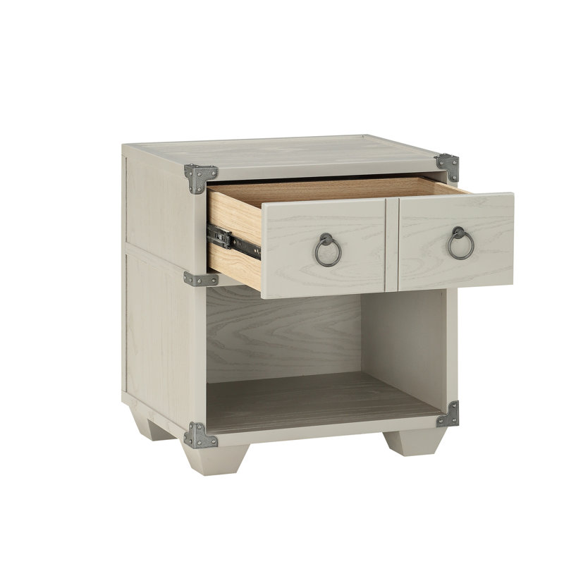 Table de chevet grise de style industriel avec cadre et éléments en bois