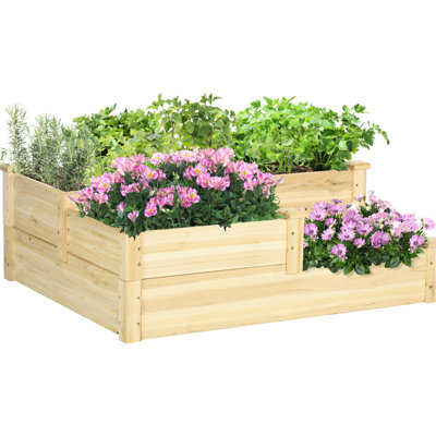 Boîte de plantation d'extérieur à 3 niveaux, lit de jardin en bois pour légumes, 42,5 po x 34,88 po x 14,13 po, fond ouvert pour améliorer la Respiration des plantes, plantes surélevées, racines plus fortes