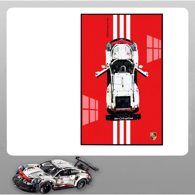 Voiture d'assemblage avec affiche, art mural