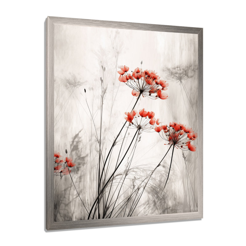 «Red Grey Herb Garden III», impressions sur toile florales, Cadre simple argenté, H 44 po x l 34 po x P 1 po