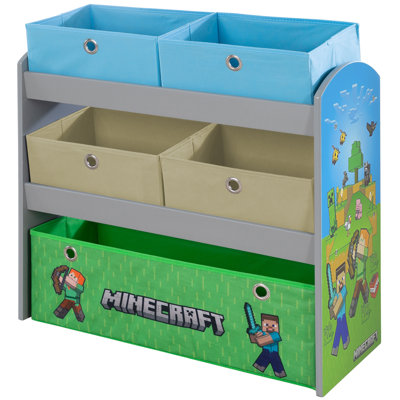 Minecraft: étagère de jeu et boîtes en tissu - rangement et organisation, jouets-jeux-vêtements, vert-brun clair-bleu, décor de thème de jeu, 25 x 23,6 x 11,8 po