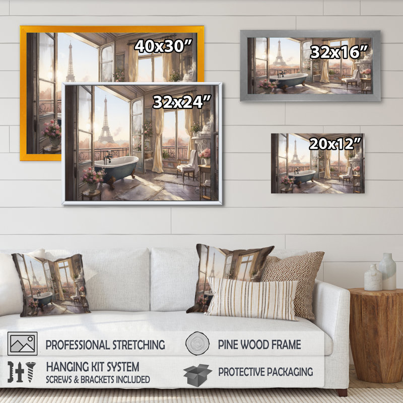 «Egli Bathaign Bliss with a View of the Eiffel Tower II», reproduction sur toile tendue, H 24 po x l 32 po x P 1 po