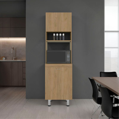 Garde-manger avec micro-ondes, quatre tablettes et rangement fermé