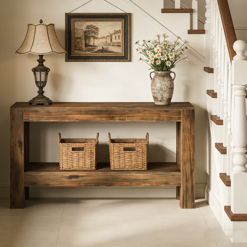 63" Console Table, Farmhouse 2-Tier Entryway Table Sofa Table