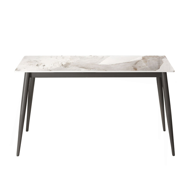 Table de salle à manger 55,12 po en pierre artificielle moderne à bord droit gris foncé et pieds en métal gris foncé pouvant accueillir 6 personnes (table de salle à manger seulement)