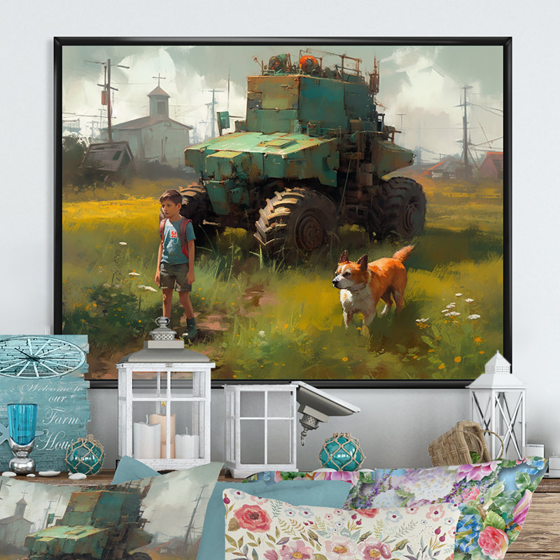 Children On The Farm V, reproduction d'art sur toile, H 12 po x l 20 po x P 1 po, Cadre flottant noir