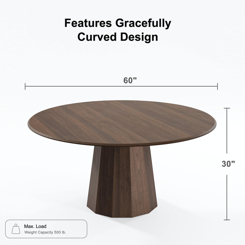 Table de salle à manger en bois massif, Noyer, H 30 po x L 60 po x l 60 po