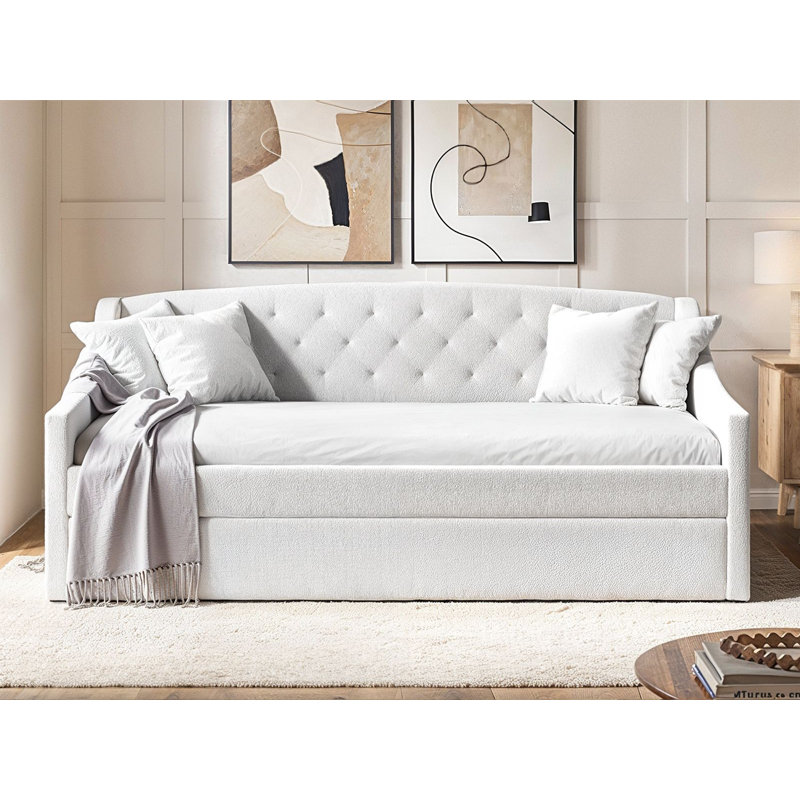 Aurora Day Bed with Trundle Boucle, Cream