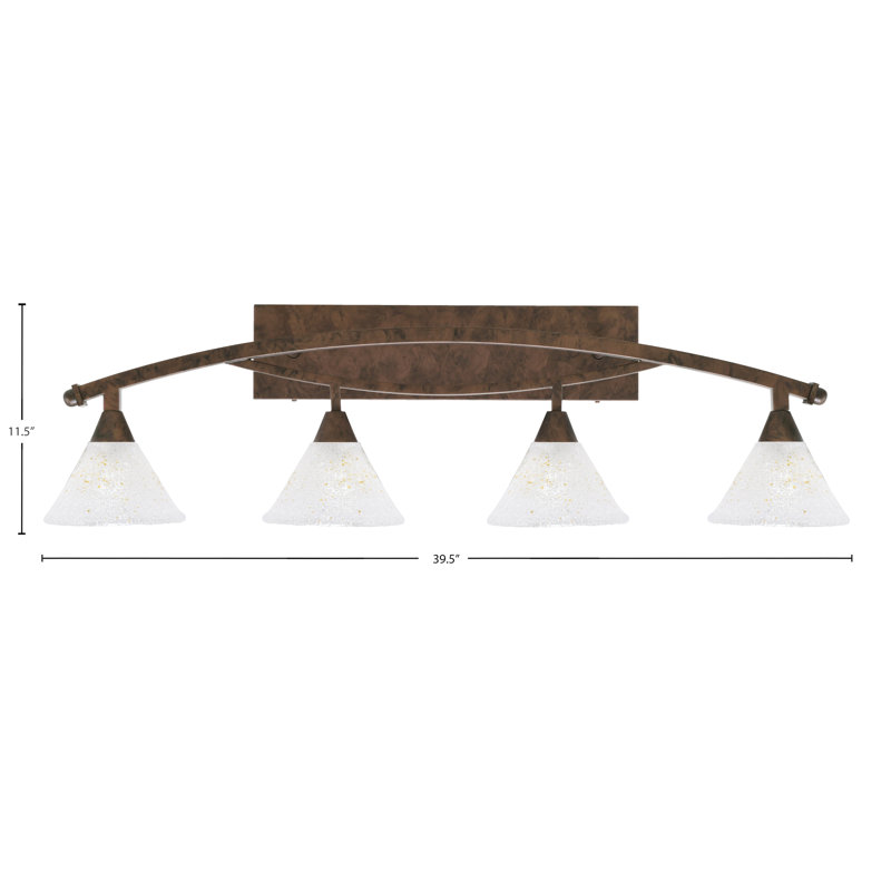 Applique murale de salle de bain à 4 lumières avec verre doré givré de 18 cm, Or, Bronze
