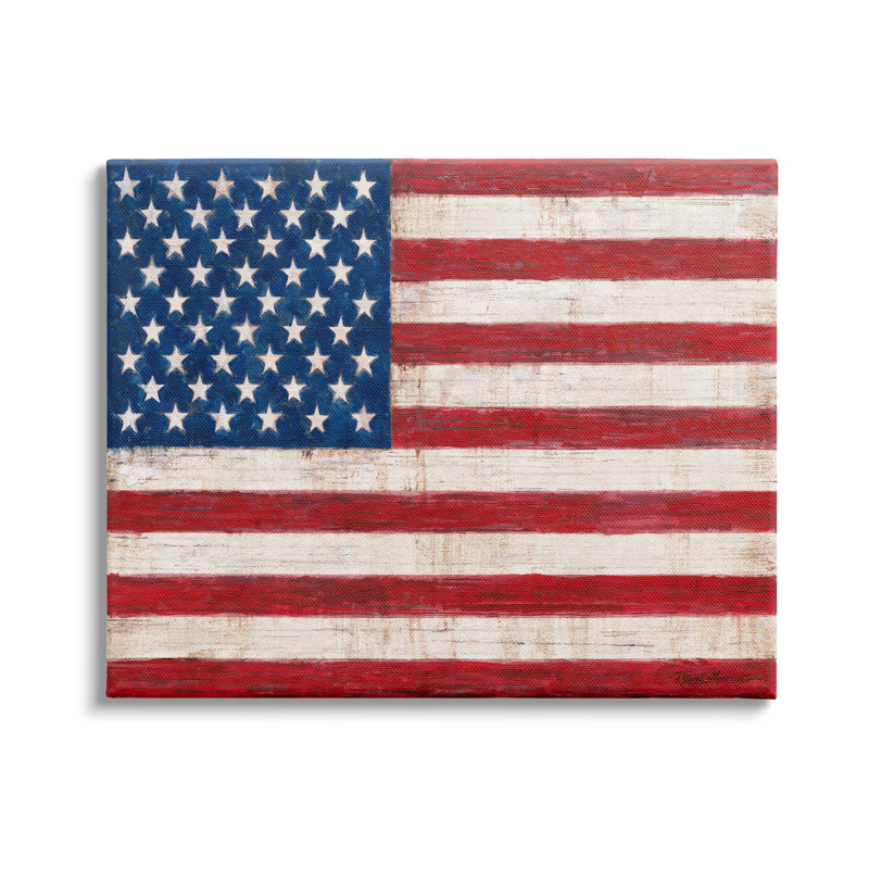 "Rustic American Flag", rouge, bleu, motif vieilli sur toile tendue par Ruane Manning, Toile tendue