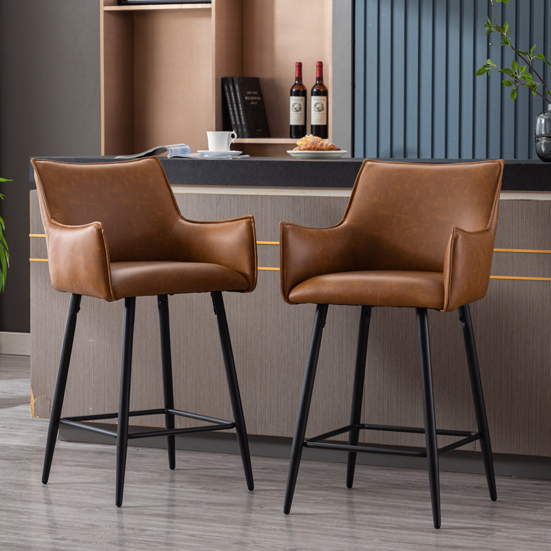 Honorata Upholstered Faux Leather Counter Stool, Brown, Counter Stool (26” Seat Height)