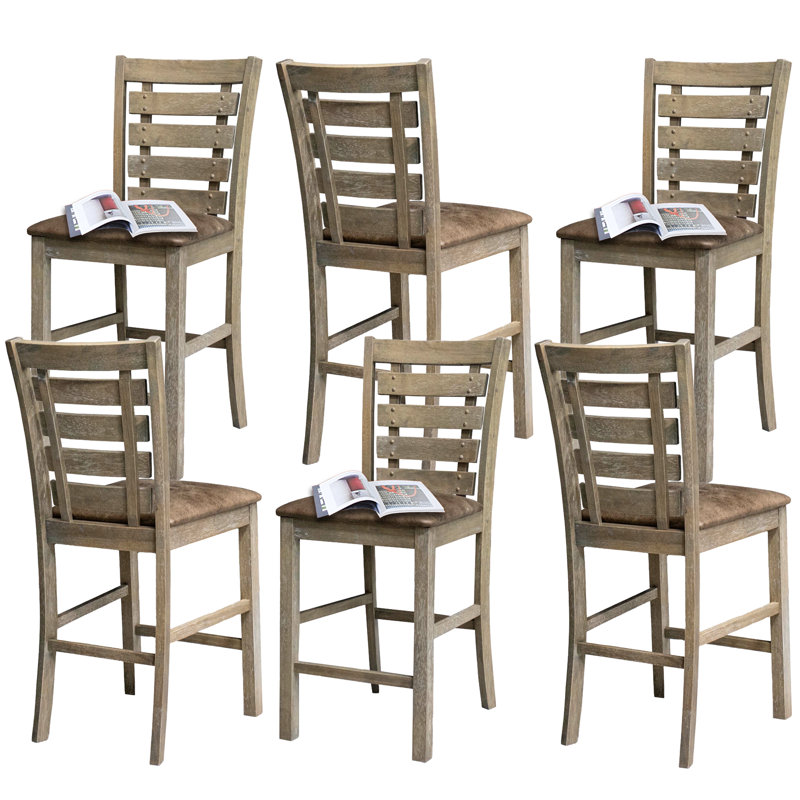 Counter Height Modern Distressed Solid Wood Dining Chairs (Set of 6)