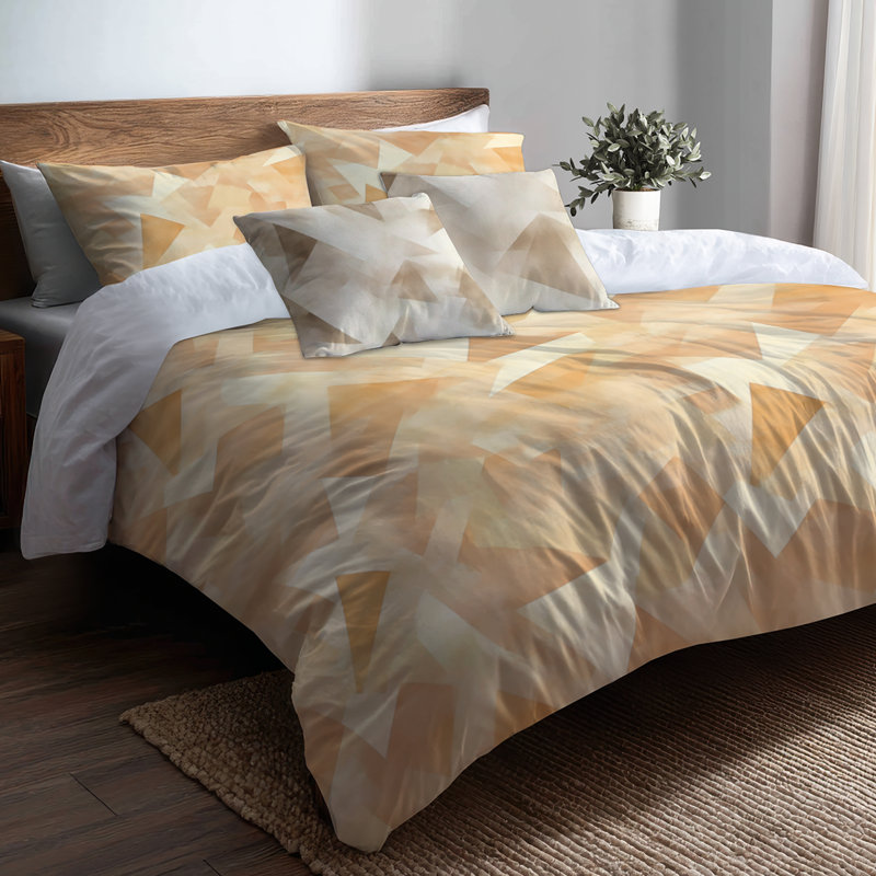 Ensemble de literie à motif géométrique 5 pièces - Housse de couette et coussin décoratif Modern Beige Angles