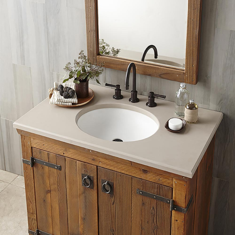 Tolosa NativeStone Concrete Oval Dual-Mount Bathroom Sink, Pearl
