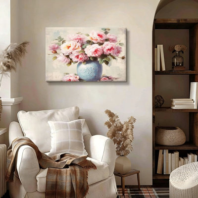 Pivoine rose dans un vase, 20 x 30 pouces, cadre mural en bois à l'arrière