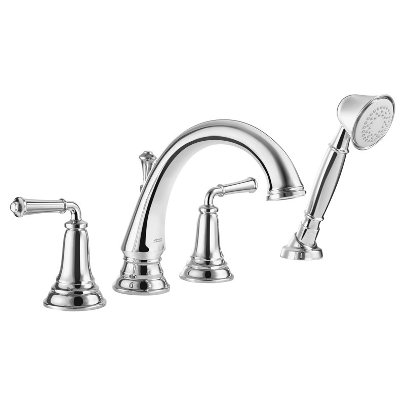 Delancey 2 Handle Deck Roman Tub Faucet, Brushed Nickel, With Shower