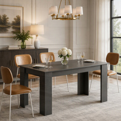 Modern Rectangular Dining Table for 4-6 People, Black Wood-Effect, Space-Saving and Stylish Design for Any Room