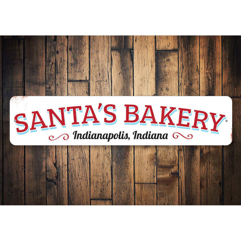 Plaque en aluminium personnalisée Santa's Bakery, H 4 po x l 18 po x P 0,04 po
